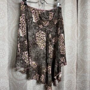 Y2K Candie's Leopard Lace Patchwork Print Skirt Asymmetrical  Fairy Ruched Sz M
